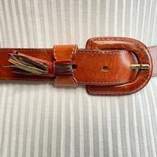 Vintage Dockers Womens Belt Medium Waist Genuine Leather Sienna Brown Tassel
