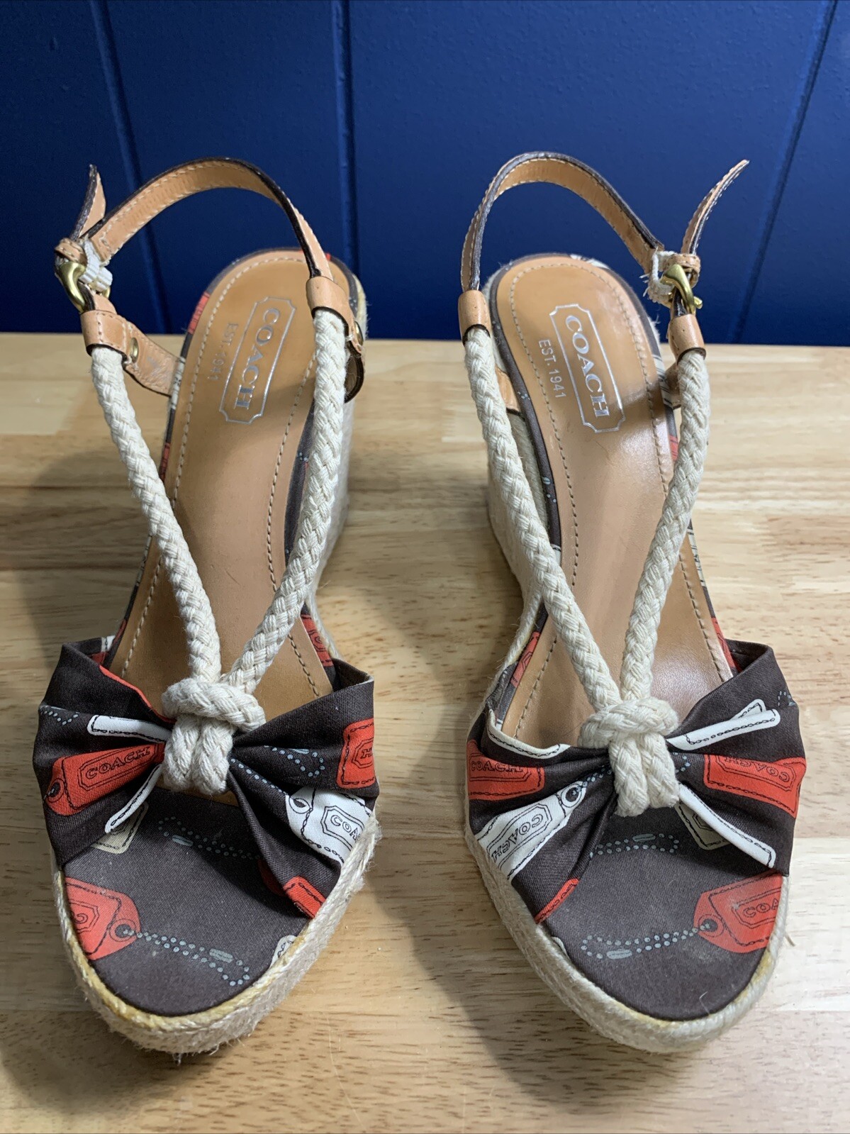 Coach Catalina Multi-Color Fabric Roped Wedge Espadrille Sandals Size 6M