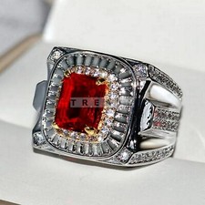 Garnet Emerald Cut Gemstone With 925 Sterling Silver Ring For Men's 73