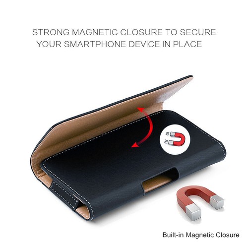 Custodia custodia cellulare fondina orizzontale in pelle con clip da cintura e passante US - Foto 14 di 38