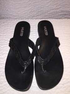 black beaded flip flops