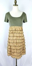 Uncle Frank Dress Size S Green Knit Short Sleeve Top Tiered Ruffle Floral Bottom