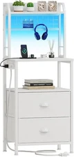 41'' Tall Nightstand with Charging Station, Bedside Table with LED Lights, End T