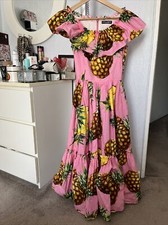Dolce And Gabbana Pink Pineapple Off-Shoulder Cotton Dress Size 42