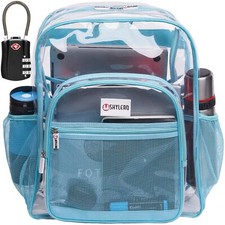 Clear Heavy Duty Backpack with TSA Lock and 2-WAY Zipper Extra Large Turquoise