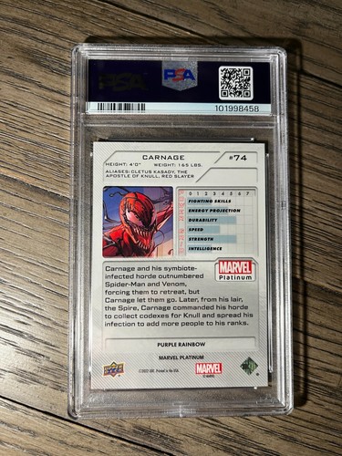 ⚡️❄️ 2023 Marvel Platinum - PSA Graded 10 - Carnage Purple Rainbow #74 - 第 2/2 張圖片