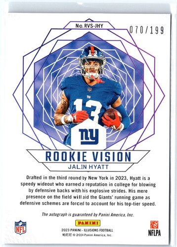 2023 Panini Illusions #RVS-JHY Jalin Hyatt Rookie Vision Signatures #/199 - Picture 2 of 2