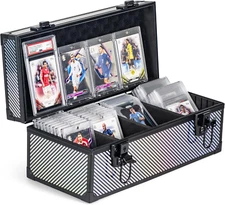 Trading Card Storage Box, Aluminum Alloy Graded Card Storage Box with 3 Dividers