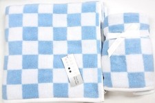 NEW CASABA BLUE,WHITE CHECKER DESIGN 100% COTTON QUICK DRY BATH,OR 2 HAND TOWEL