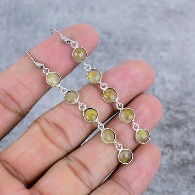 Golden Rutil winziger Edelstein 925 Sterlingsilber hängen ethnischer Ohrring Schmuck