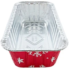 PACTOGO 2 lb. Red Aluminum Foil Loaf/Bread Snowflake Holiday Pan Only (NO LIDS)