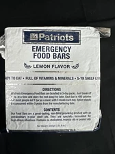 4 Patriots Emergency Food Bars SOS Rations Lemon Best By July 2028 USA 1 Package
