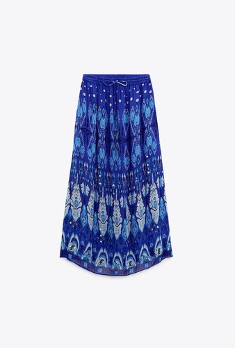 NEU ZARA AW23 BLAU BEDRUCKTER MIDIROCK REF