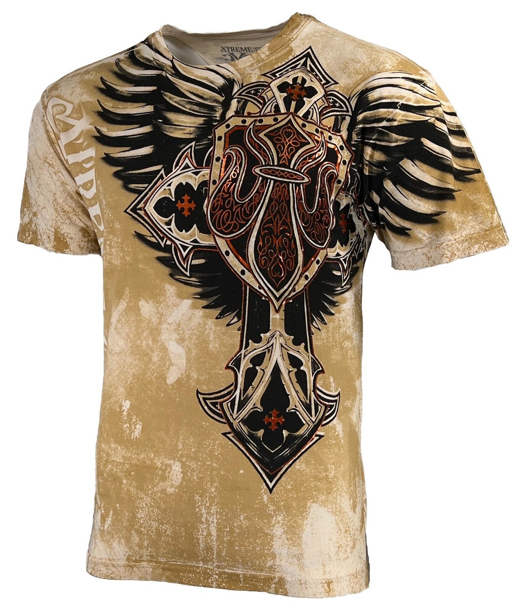 T-shirt Uomo Xtreme Couture Affliction LOCKDOWN Marrone Tatuaggio Biker S-5XL $40 - Foto 11