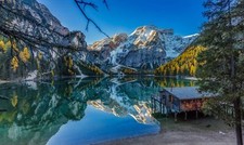 Landscape nature lake fall mountains forest blue sky Custom Gaming Mat Desk