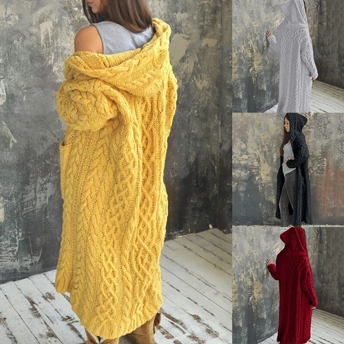 Damen Pullover Hoodie Strickmantel Jacke Cardigan Oberbekleidung Longpullover locker einfarbig - Bild 13 von 24
