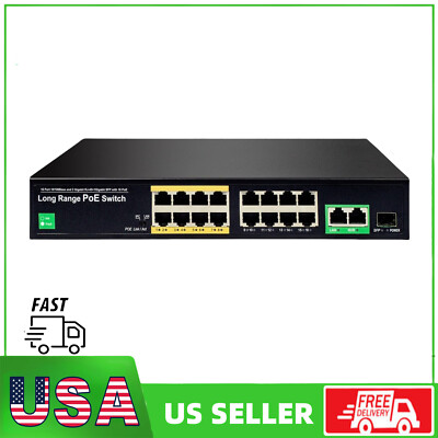 16 Port PoE Switch with 2 Gigabit Uplink Port 250W Power Support IEEE802.3af/at