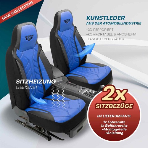 Fundas de asiento de cuero Pilot adecuadas para BMW Serie 3 E90 y E91 (negro-azul) | 2x delanteras - Imagen 3 de 11