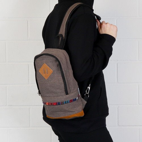 Kleiner Rucksack Schultertasche Umhängetasche braun Muster 04 - Picture 5 of 8