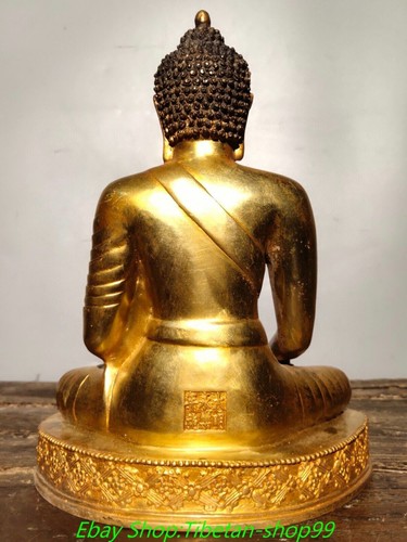 10.8" Old Tibet Bronze Painting Gild Shakyamuni Sakyamuni Amitabha Buddha Statue - Picture 7 of 9