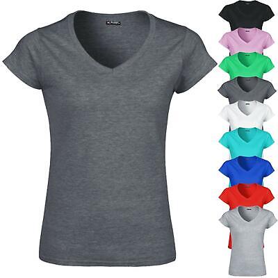 Ladies Womens Short Sleeve Plain V Neck Casual Basic Oversize Sports T  Shirt Top | eBay