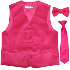 New Boy's Kid's formal Tuxedo Vest Waistcoat necktie  bowtie hot pink 2-14