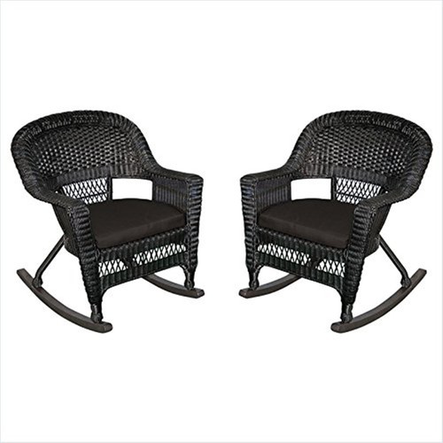 Black Wicker Chair with Black Cushion - Set of 4