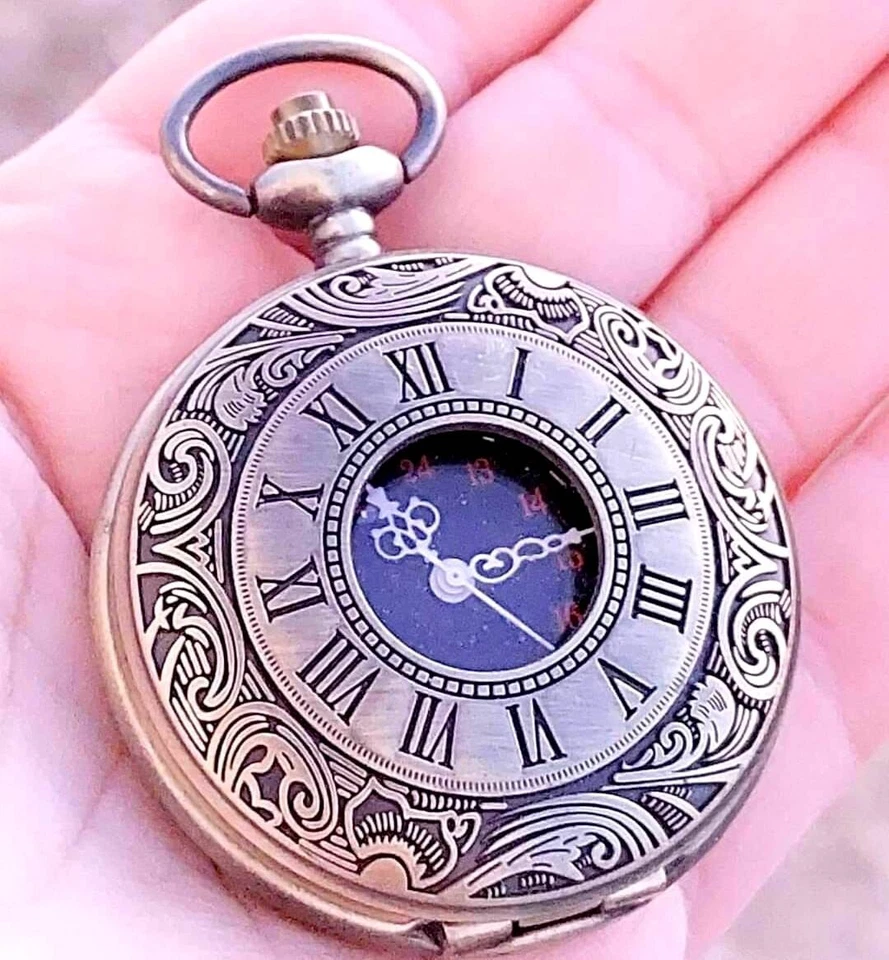 Reloj Bolsillo Vintage Color Bronce Alta Calidad Tiempo Cuarzo Pantalla Transparente Foto 3 de 4