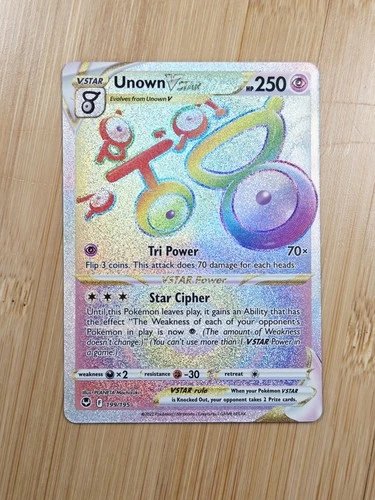 Unown VSTAR 199/195 Rainbow Secret Rare Silver Tempest Pokemon NM