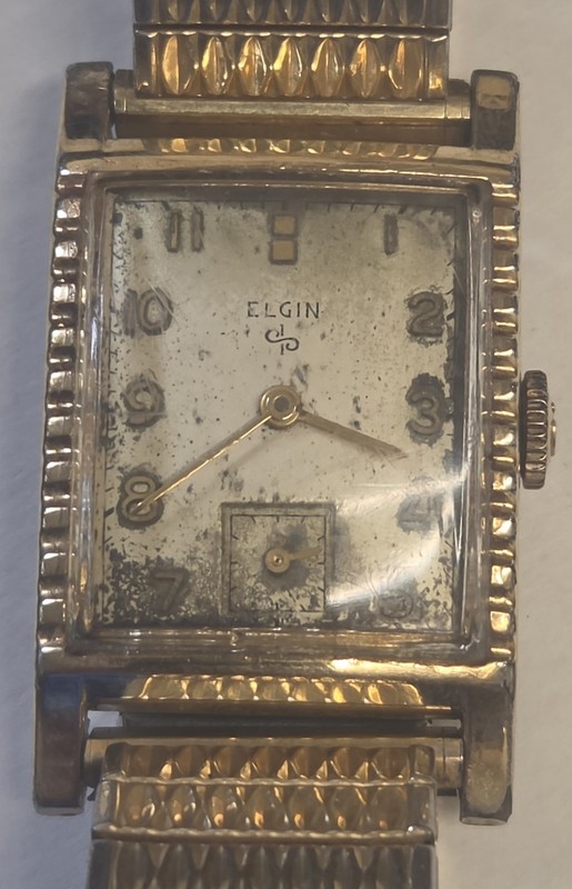 Vintage 50s Elgin 673 17-Jewel Mens Tank 10k Rolled Gold Watch Runs SHIPS FREE 