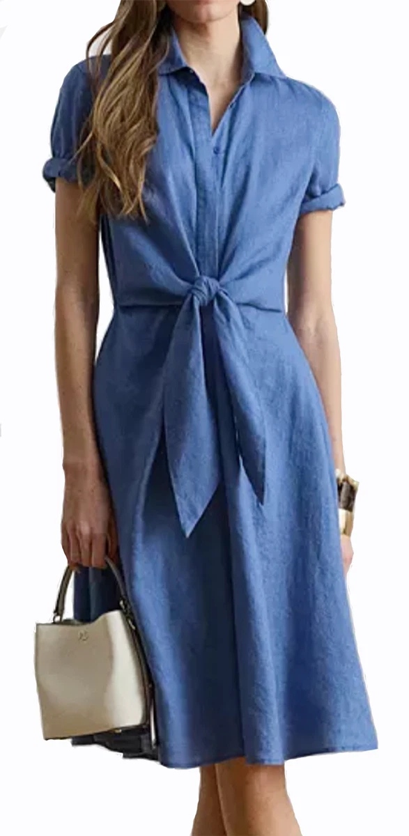knee length dresses for ladies Lauren Ralph Lauren Tie-Front Linen Shirtdress In Light Olive