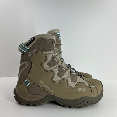 Salomon Snowtrip TS WP Winter Boots Women 7.5 Thinsulate Waterproof Mid Tan Teal