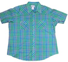 Wrangler Shirt Mens 2X Green Western Pearl Snap Short Sleeve Wrancher Cowboy