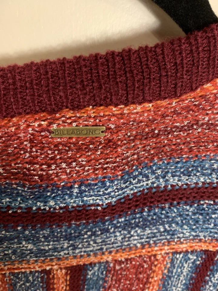 Cárdigan abierto de mujer Billabong borgoña naranja azul a rayas manga larga talla M Foto 4 de 4