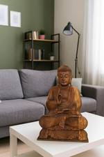 Statua Buddha in Legno Massello Suar – Realizzata a Mano in Indonesia – 60 cm – 