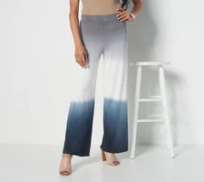 Attitudes by Renee Plus Size 2X Dip Dye Pull On Wide Leg Knit Pants Gray Blue