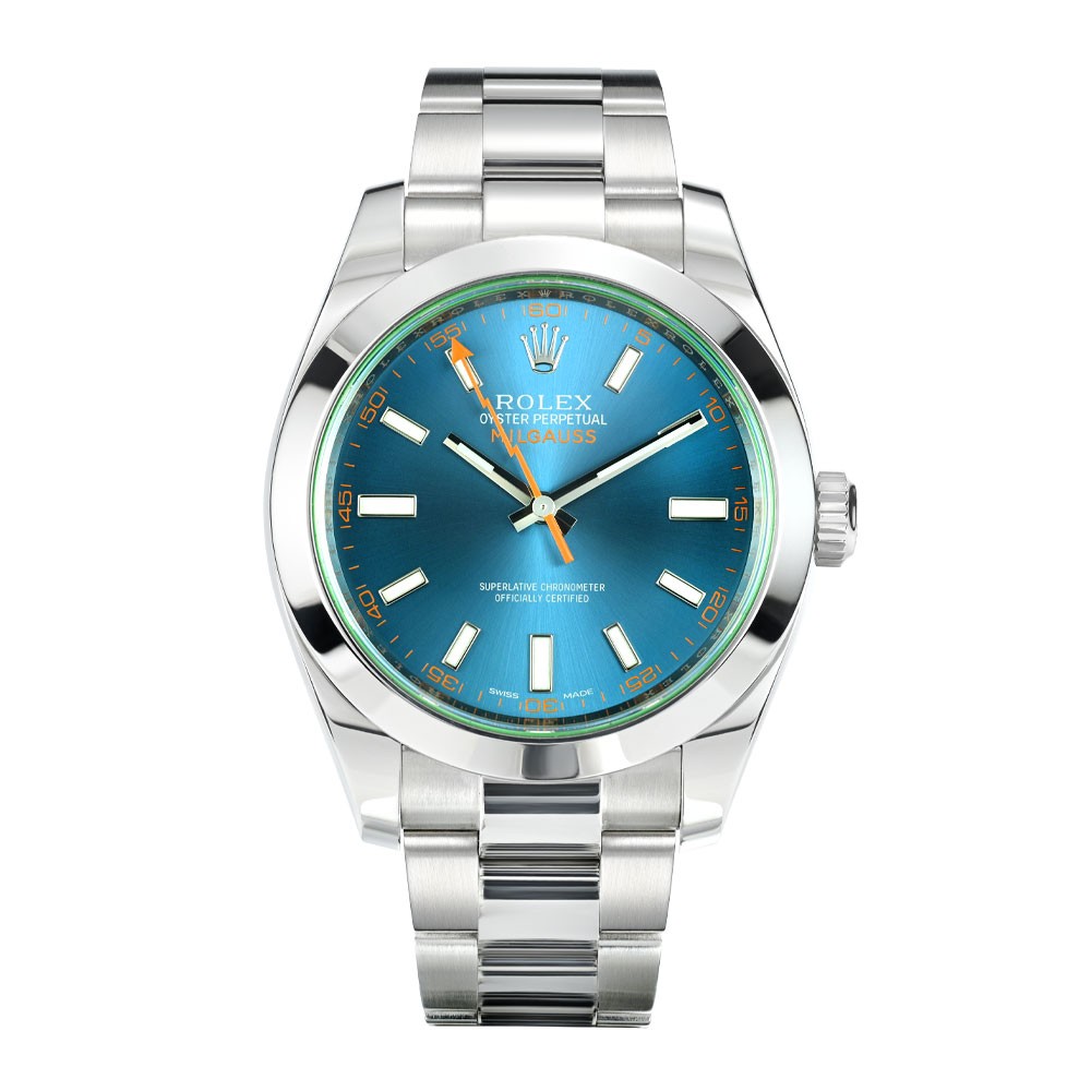 Rolex Milgauss Watch 40MM Blue Index Hour Markers Dial Stainless Steel