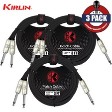 3-PACK Kirlin 3FT 1/4" Mono To Dual 1/4" Mono Noise-Free Y-Cable Y-321 PR-03/BK
