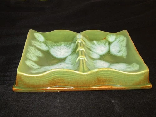 Vintage Red Wing Pottery Green and Orange Ashtray Nice Glaze