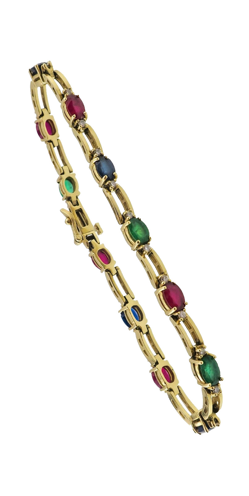 14k Solid Yellow Gold Natural Emerald Ruby Blue S… - image 3