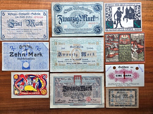 Lot von 10 deutschen Banknoten 1918-1922 / Kleinwährung / Geld. Alles verschieden