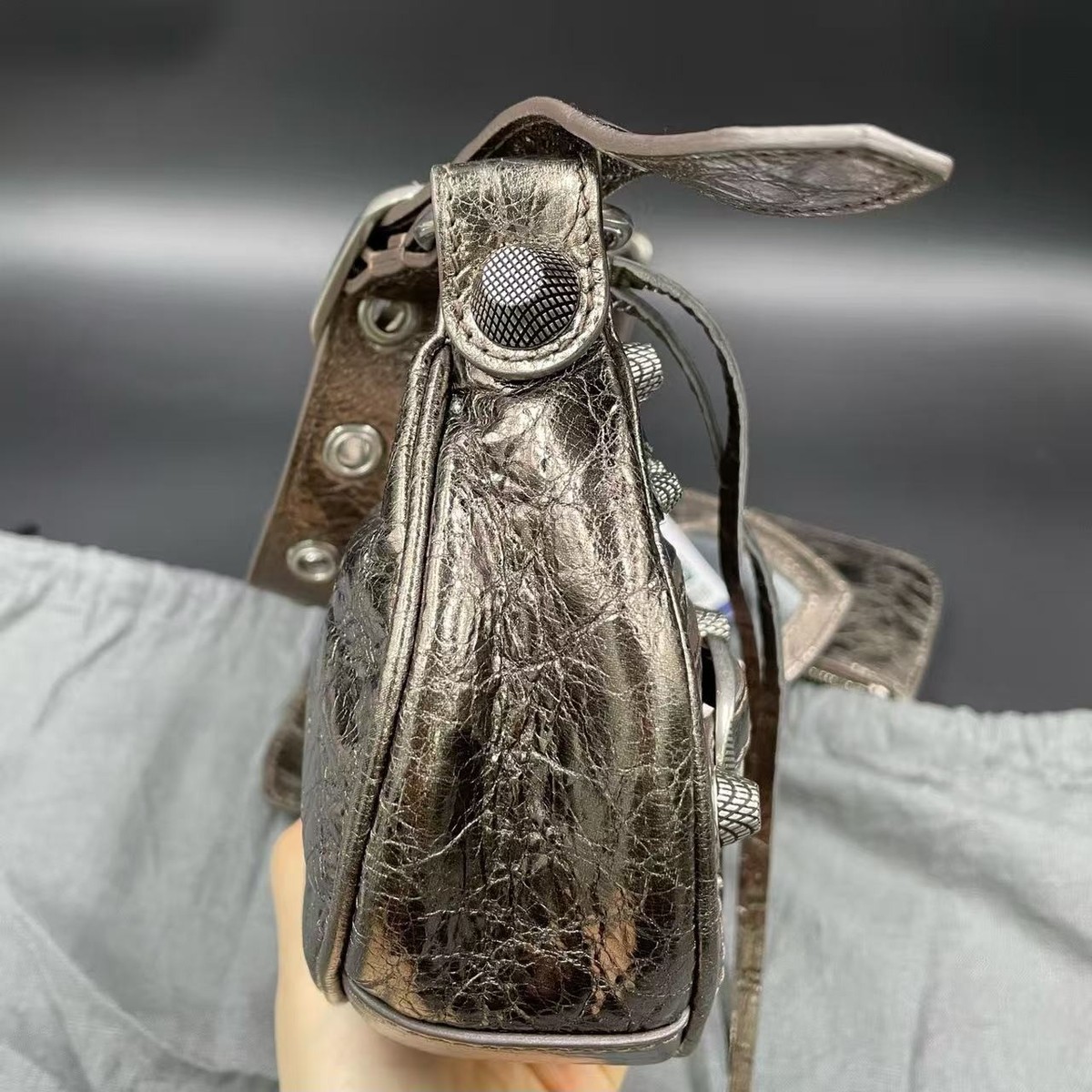 Balenciaga Le Cagole XS Shoulder Bag Metallic Silver Lambskin 