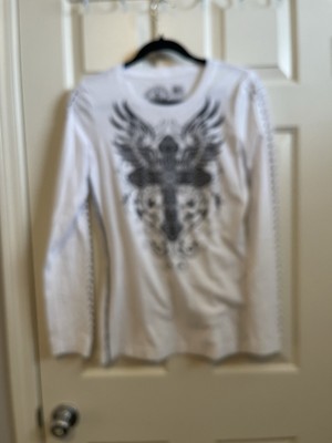 Affliction Women's Medium T-Shirt Long Sleeve Whit with Design On Front NWT