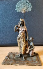 Franz Bergman Geschutzt Bronze Cleopatra Egyptian Stunning Lady Fanned By Slave