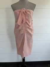 MNG Gingham Peach and White Dress Size Large Very Lightweight NWT/0223