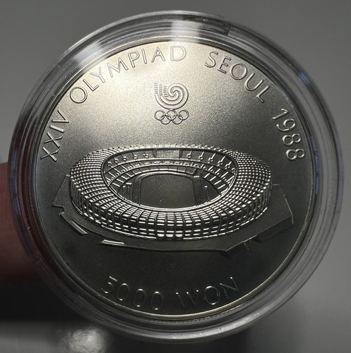 1987 Seoul Korea 5000 Won Olympiastadion Silbermünze Stempelglanz Box & COA - Bild 4 von 14