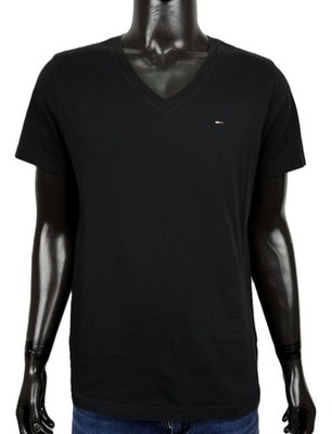 Tommy Hilfiger Tommy Jeans T Shirt Herren XL Schwarz V Neck Baumwolle Logo Minimal