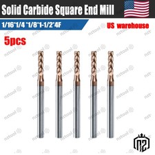 5 Pcs 1/16" 4 Flute TiSiN Coated Carbide End Mill for Aluminum, Steel, Plastic