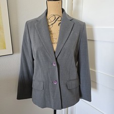 Liz Claiborne Gray Tailored Blazer with Purple Buttons. Size 8. EUC.