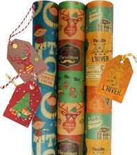 K-Kraft Vintage Kraft Christmas Wrapping Paper  112.5 Sq Ft for Gifts with Tags